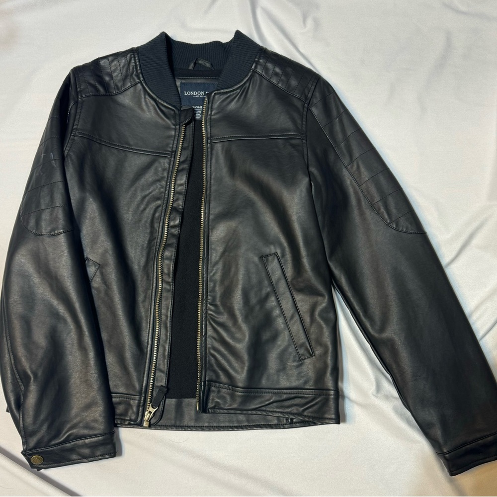 Boys London Fog Faux Leather Coat Black Size Large 14/16 Great Condition!